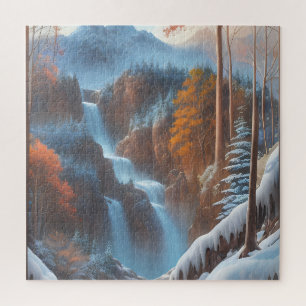 Puzzle Belle cascade dans une forêt de neige