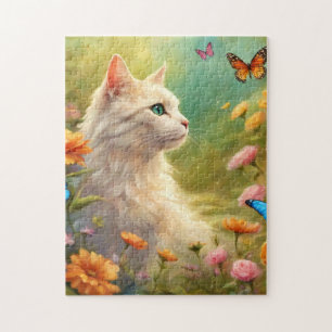 Puzzle Belle Chat Blanc dans un jardin 713