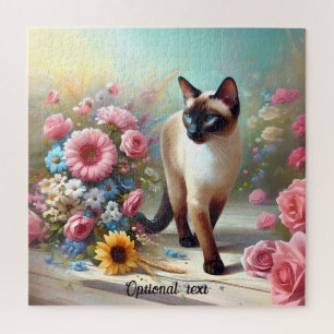Puzzle Belle chat et fleurs siamois