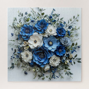 Puzzle Belle composition florale bleue et blanche