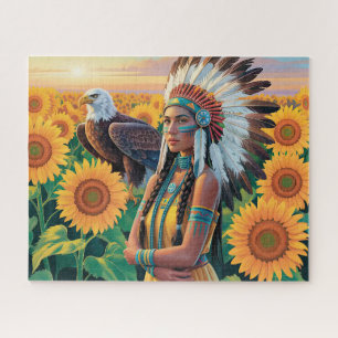 Puzzle Belle femme amérindienne avec aigle