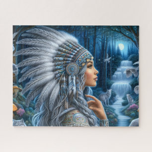 Puzzle Belle femme autochtone portant une coiffe dans la