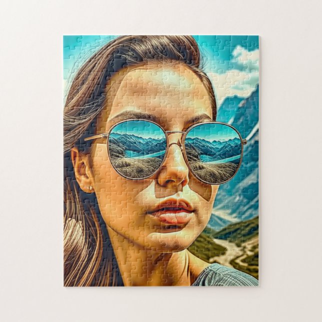 Puzzle Belle femme dans les lunettes de soleil La réflexi (Vertical)