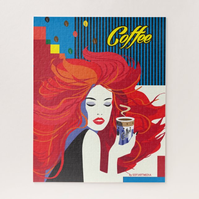 Puzzle "Belle Femme de mode avec Café Cup" Pop Art (Vertical)