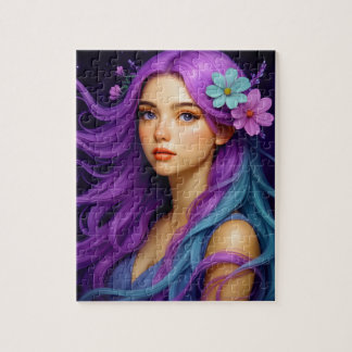 Puzzle Belle fille avec cheveux pastel, arrière - plan de