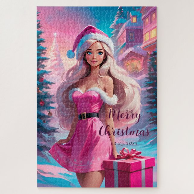 Puzzle Belle fille de Noël rose 01 (Vertical)