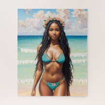 Belle Fille Noire En Bikini Turquoise Art