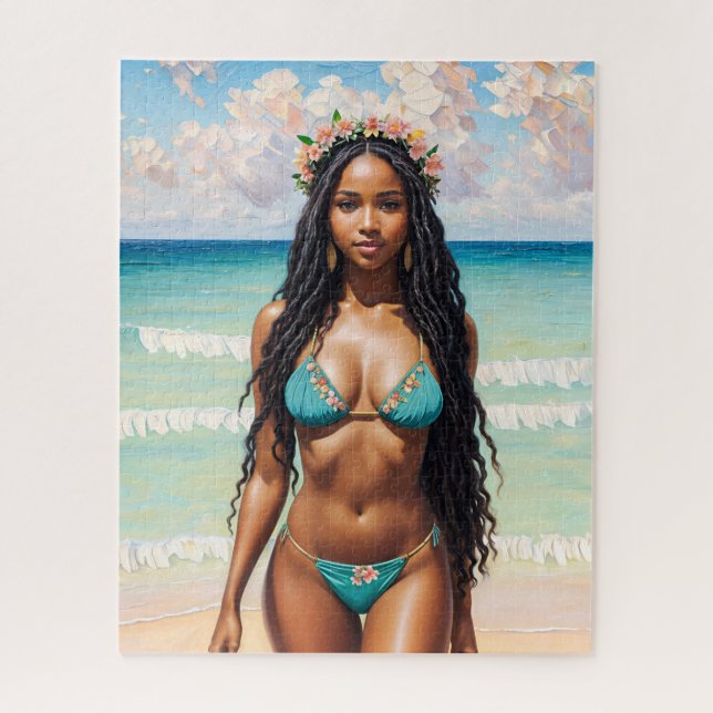 Puzzle Belle Fille Noire En Bikini Turquoise Art (Vertical)