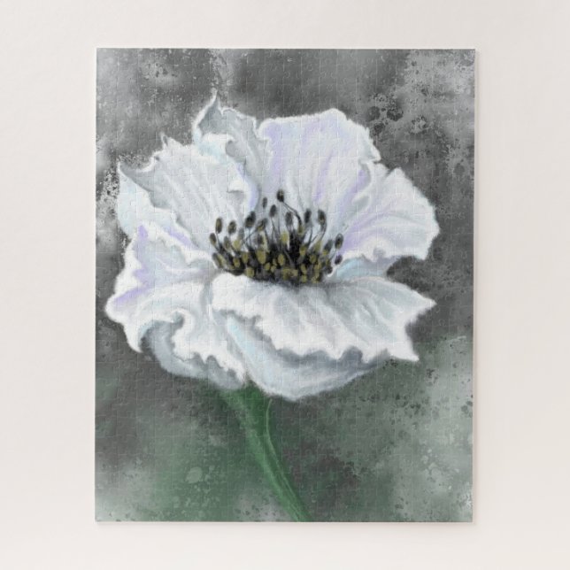 Puzzle Belle Fleur Blanche - Peinture d'Art Blanc Noir (Vertical)