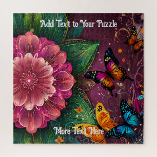 Puzzle Belle Fleur rose et Papillons design