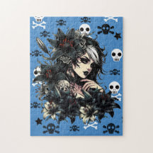 Belle Goth Girl Black Lilly Flowers art