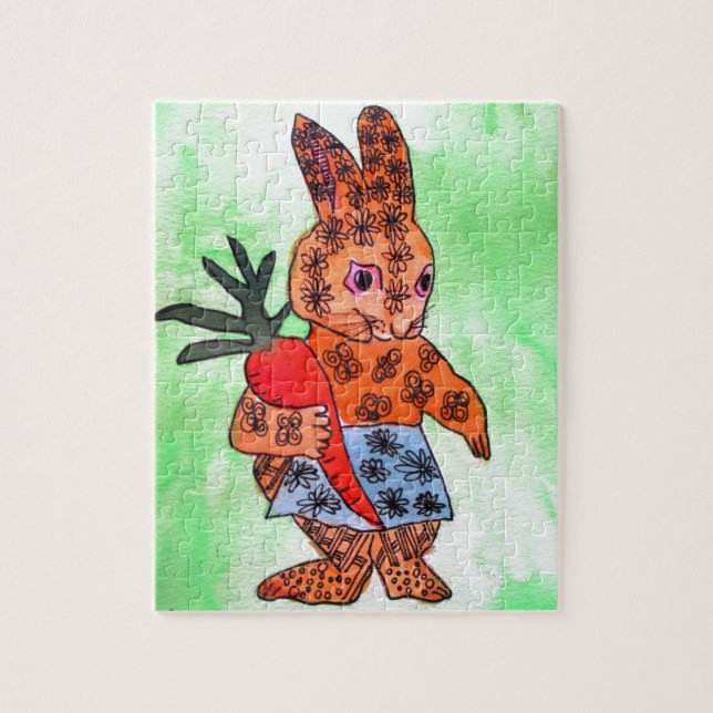 Puzzle Belle illustration de lapin de Pâques avec carotte (Vertical)