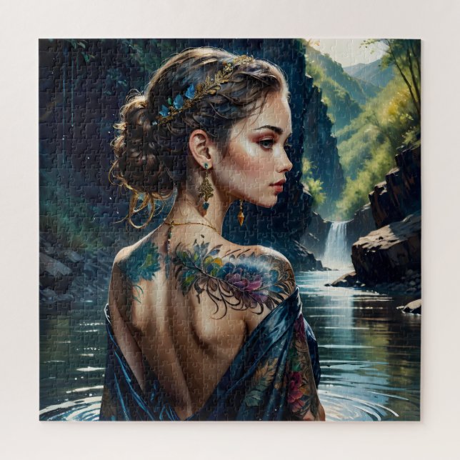 Puzzle Belle jeune femme avec tatouage sur son épaule. (Vertical)