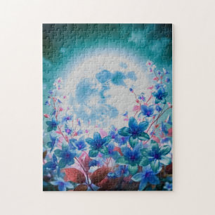 Puzzle Belle Lune Bleue avec Fleurs
