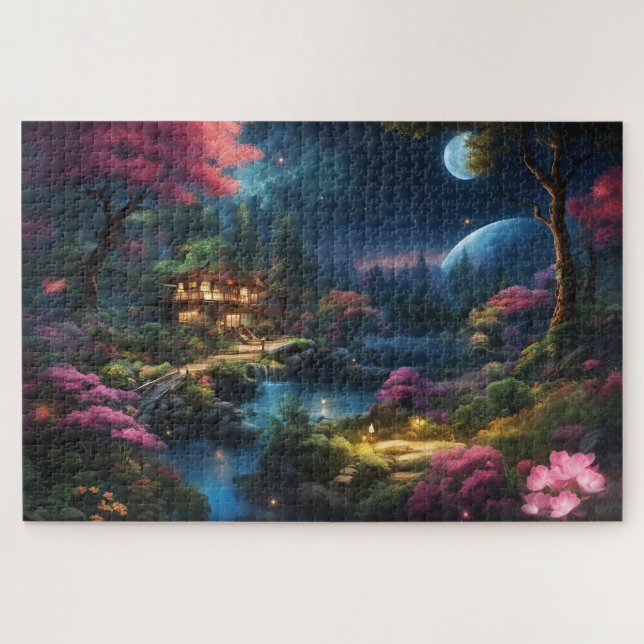 Puzzle Belle maison et jardins dans un pays magique (Horizontal)