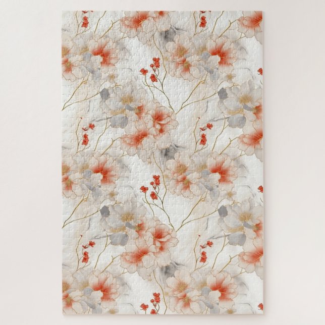 Puzzle Belle Pêche Feminine Rouge Floral (Vertical)