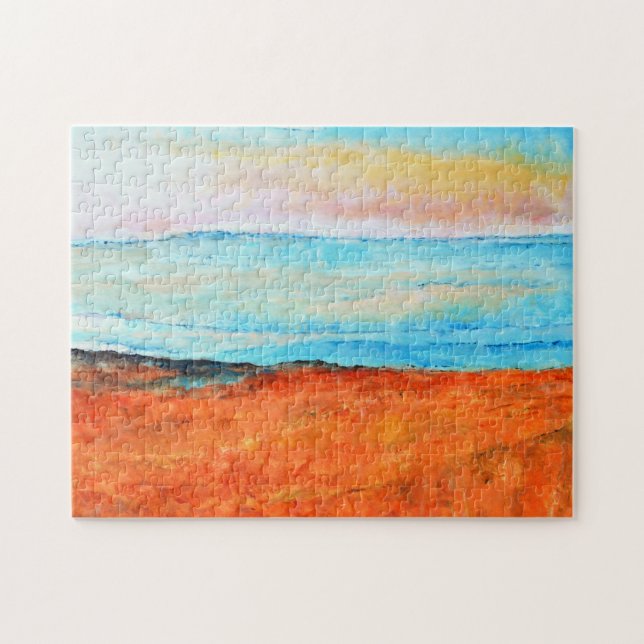 Puzzle Belle Plage Peinture Abstraite Orange Bleu (Horizontal)
