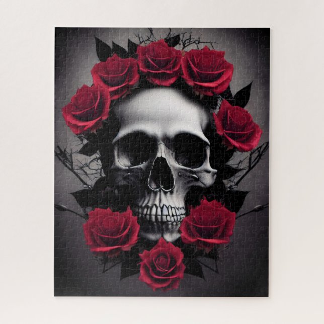 Puzzle Belle Rose foncée et gothique crâne Sigil (Vertical)