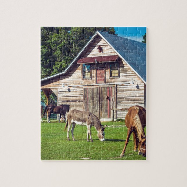 Puzzle Belle scène de ferme avec les chevaux et la grange (Vertical)