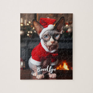 Puzzle Belle Sphynx Chat dans un chapeau de Père Noël