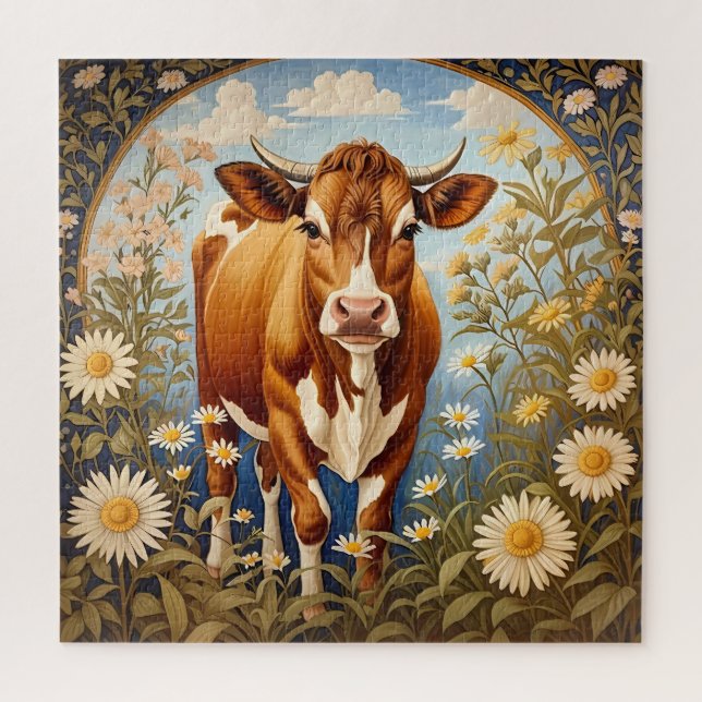 Puzzle Belle vache Jersey dans le champ de marguerite Vin (Vertical)