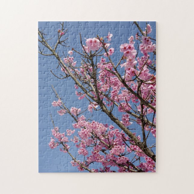 Puzzle Belles fleurs de cerisier roses et ciel bleu (Vertical)