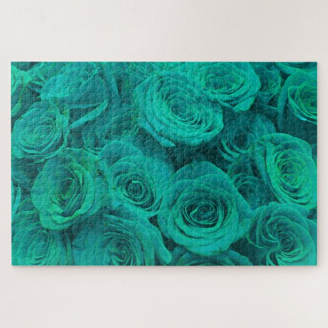 Puzzle Belles fleurs turquoises roses turquoises (Horizontal)