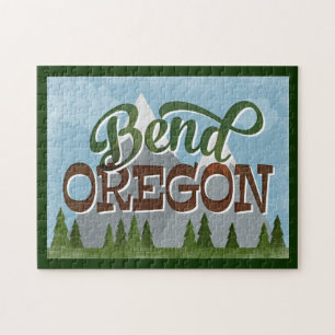 Puzzle Bend Oregon Fun Retro Snowy Mounts