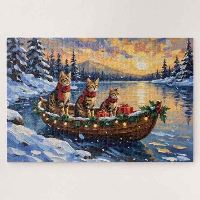 Puzzle Bengal Cat Christmas Boat Holiday (Horizontal)