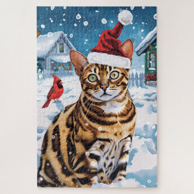 Puzzle Bengal Chat hiver Wonderland Noël Joie (Vertical)