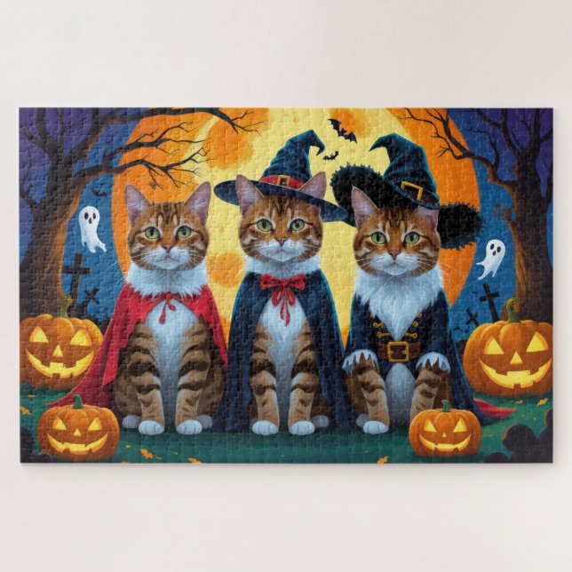 Puzzle Bengal Chats Citrouille Halloween drôle (Horizontal)