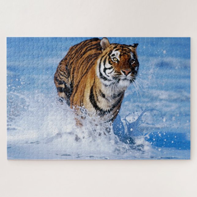 Puzzle Bengale Tigre runnIng dans le beau bleu océan (Horizontal)