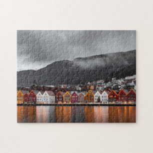 Puzzle Bergen Norvège Maisons colorées Lumières du Nor