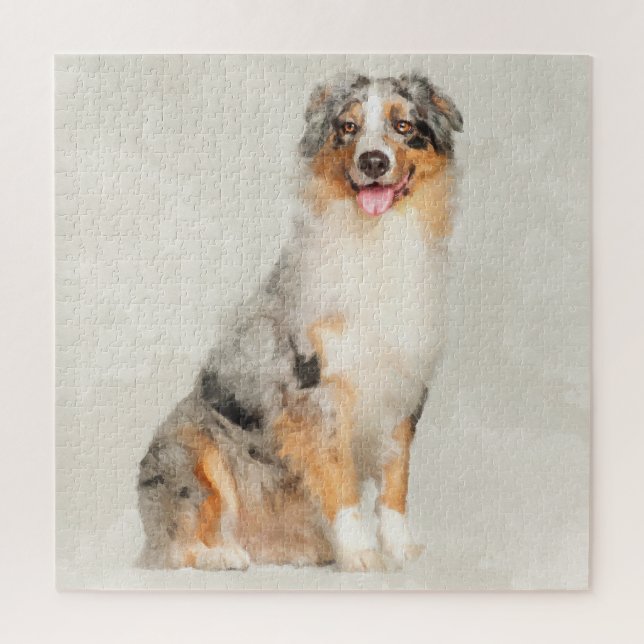 Puzzle Berger australien - aquarelle bleue de Merle (Vertical)