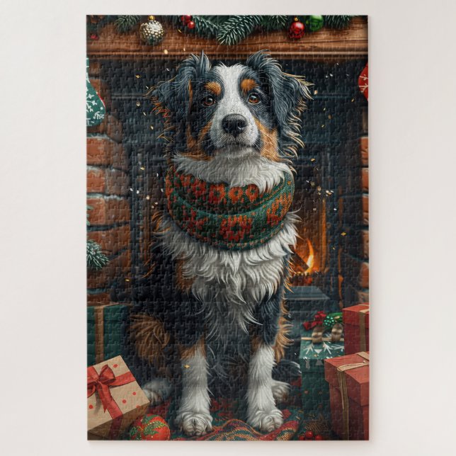 Puzzle Berger australien avec cheminée de cadeaux de Noël (Vertical)