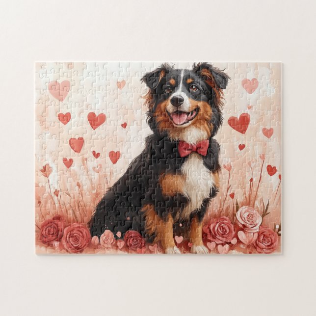 Puzzle Berger australien avec Rose - Saint Valentin (Horizontal)
