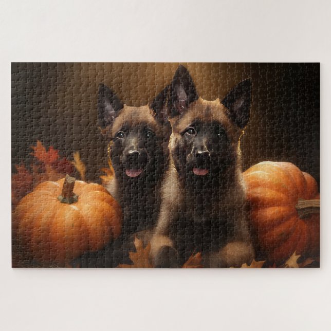 Puzzle Berger belge Chiot Automne Citrouille de plaisir (Horizontal)