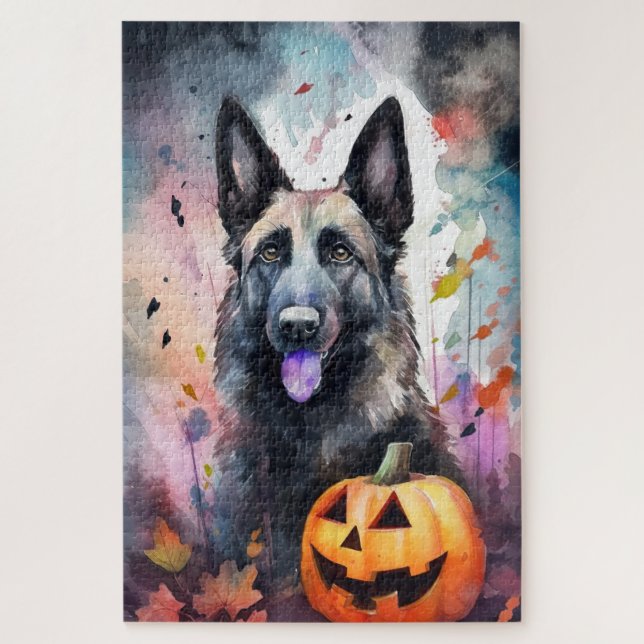 Puzzle Berger Belge D'Halloween Avec Peur Citrouille (Vertical)