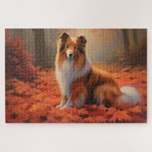 Puzzle Berger des Shetland dans les feuilles d'automne qu