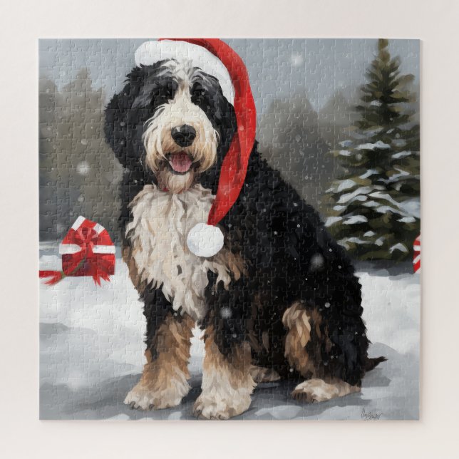Puzzle Bernedoodle Chien dans Noël de neige (Vertical)