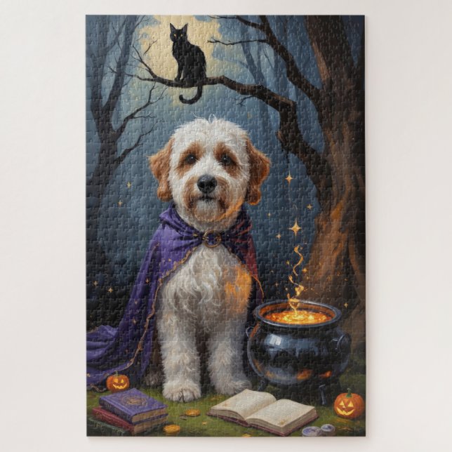 Puzzle Bernedoodle Chien Whimsical Halloween Peinture (Vertical)