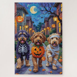 Puzzle Bernedoodle Dogs Trick or Treating in Halloween Co