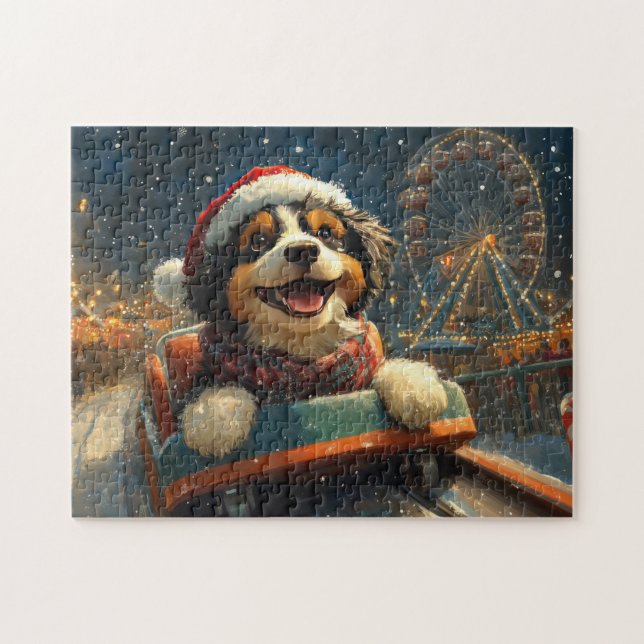 Puzzle Bernedoodle Roller Dessous de verre Noël (Horizontal)