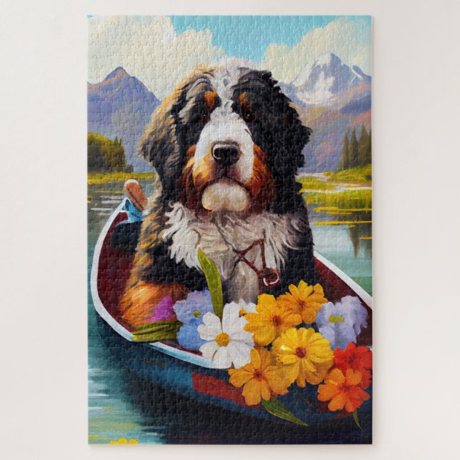 Puzzle Bernedoodle sur une pagaie : un aimant d'aventure  (Vertical)