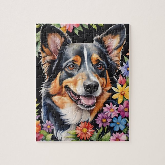 Puzzle Bernese Mountain Dog Pet Portrait Watercolor (Vertical)