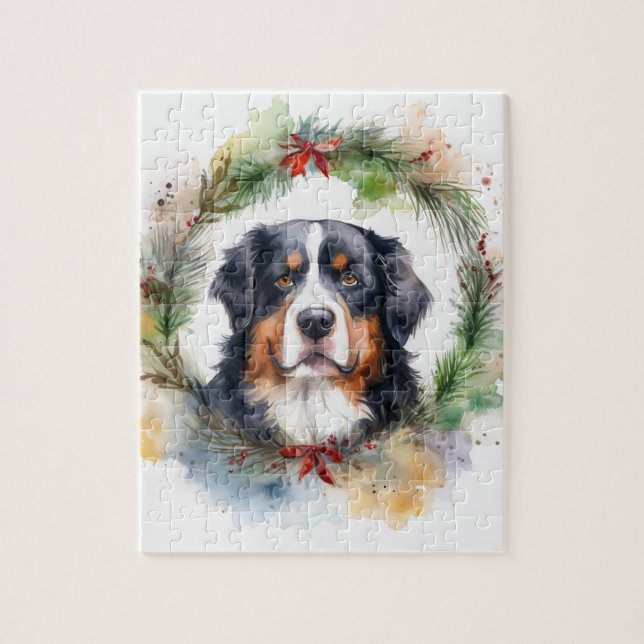 Puzzle Bernois Mountain Festive Wreath Pup (Vertical)
