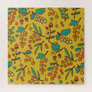 Puzzle Berries sur branches, motif naturel sans soudure.