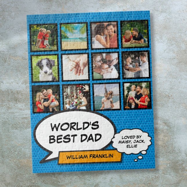 Puzzle Best Daddy Papa Père 12 Photo Blue Fun Comic (Best Daddy Dad Father 12 Photo Blue Fun Comic Jigsaw Puzzle)