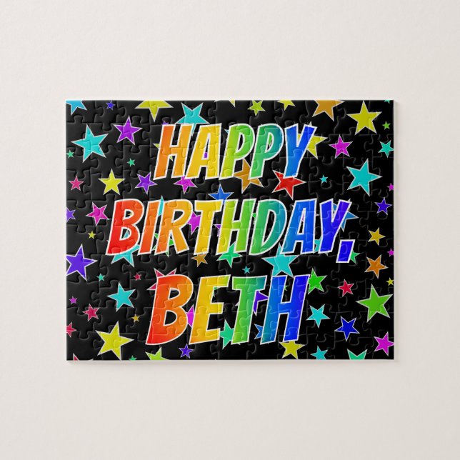 Puzzle "BETH" Prénom, Amusant "HEUREUX ANNIVERSAIRE" (Horizontal)