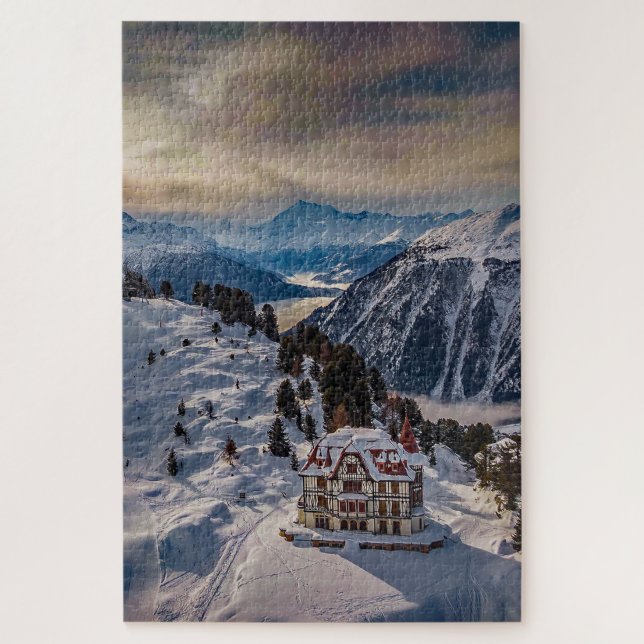 Puzzle Bettmeralp, Suisse sous un ciel hivernal. (Vertical)